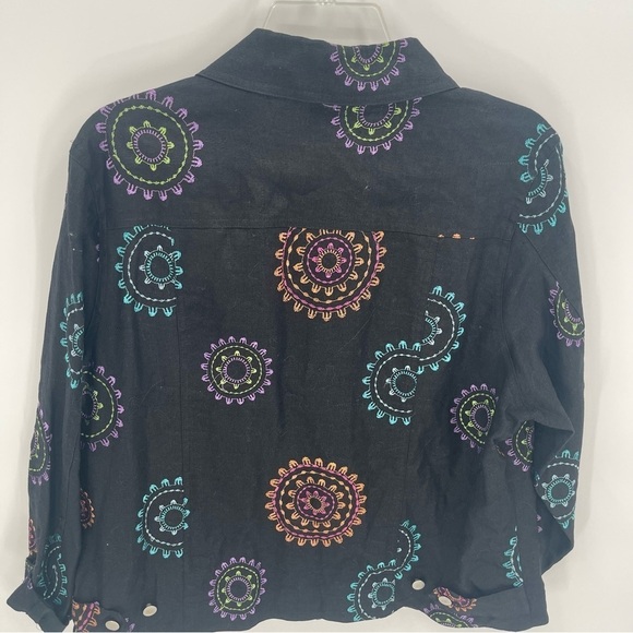 ALEXANDRA BARTLETT 100% Linen Black Embroidered Collared button jacket Size 1X - Picture 8 of 9